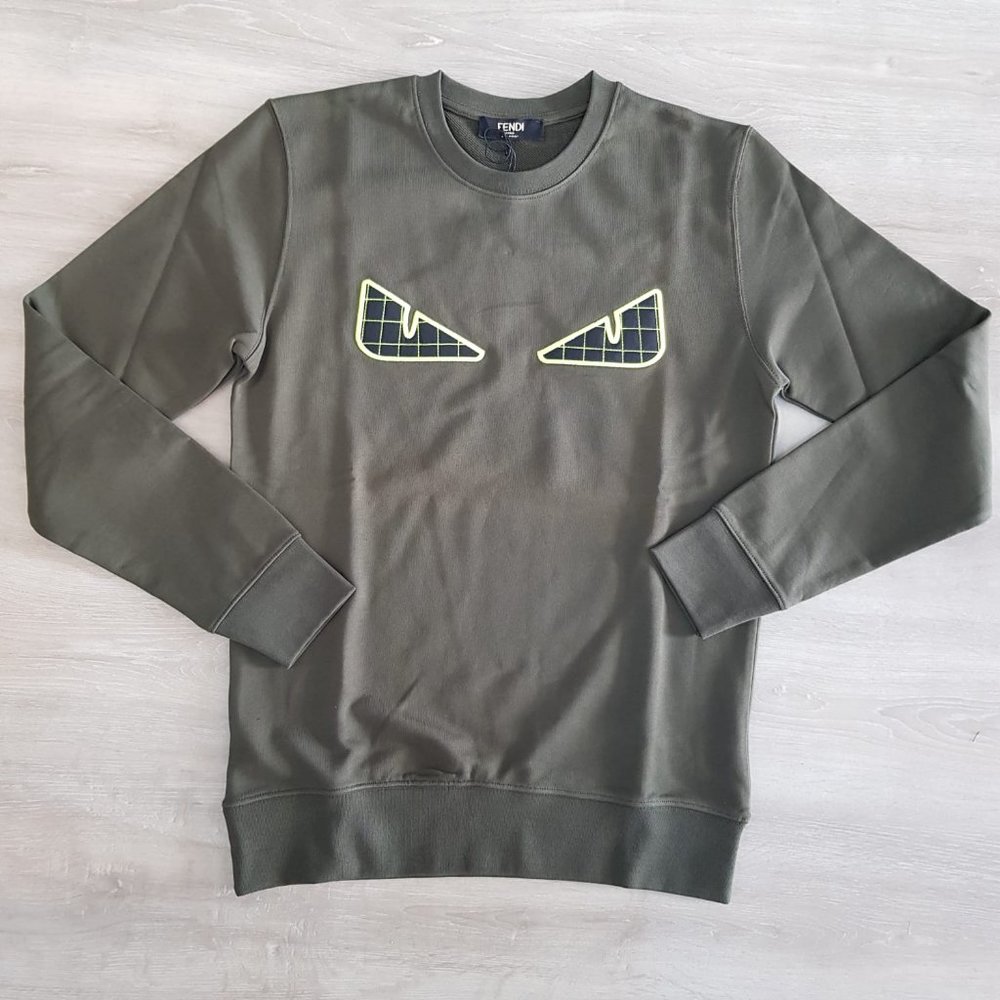 Fendi Men Monster Eye Ebroidered Dark Green SweatS